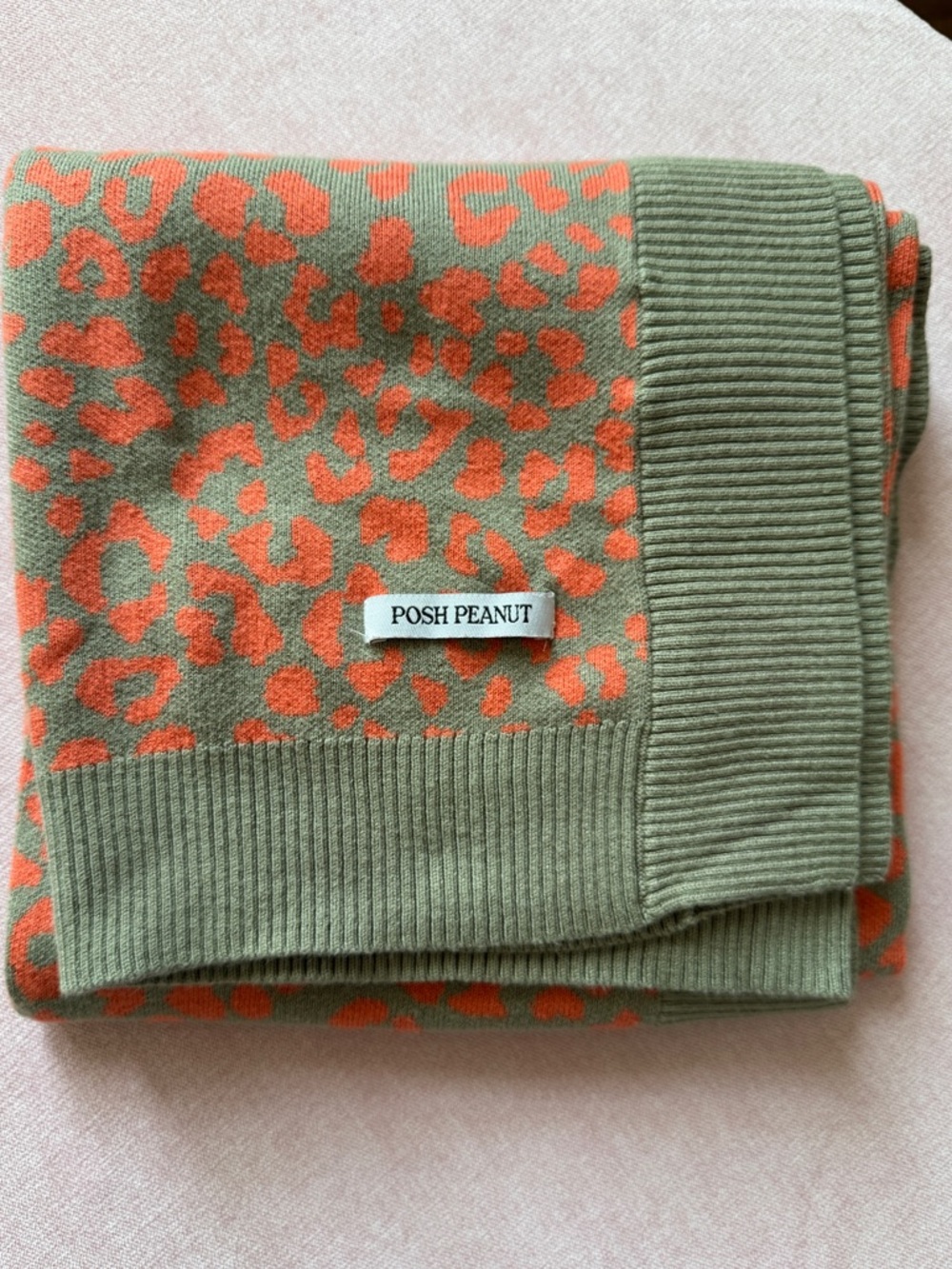 Posh Peanut Olive Green & Coral Leopard Knit Blanket